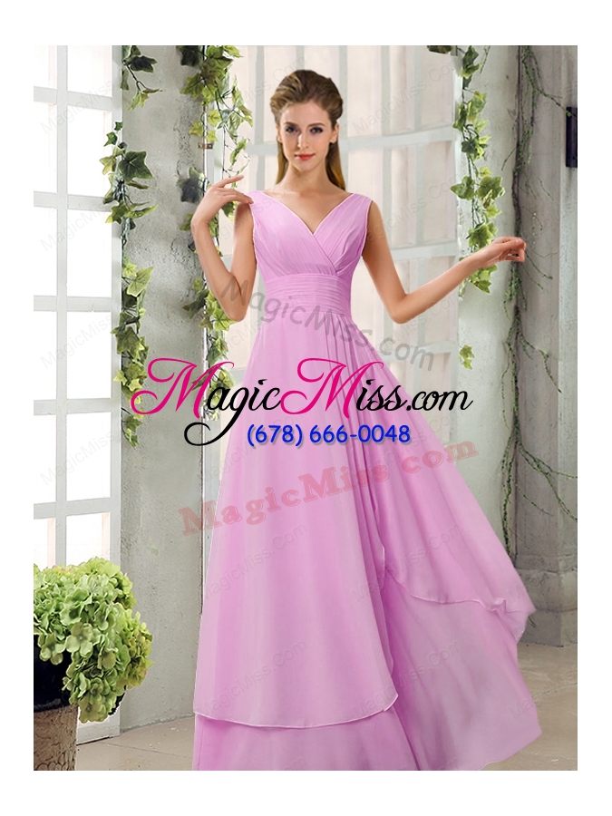 wholesale ruching v neck chiffon bridesmaid dresses in champagne