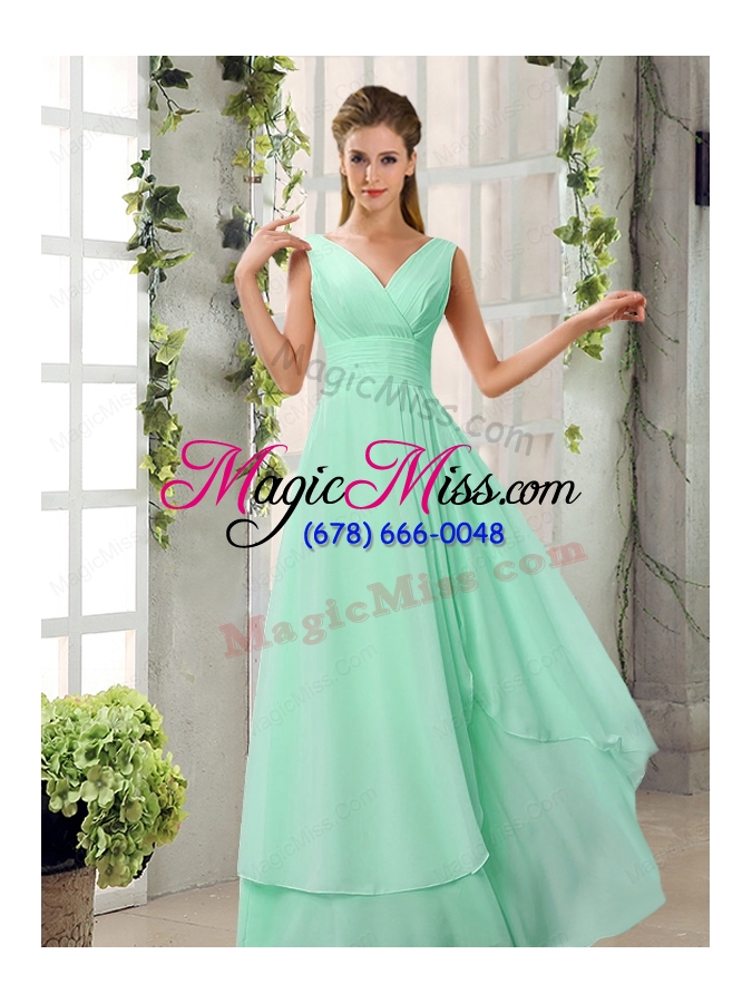 wholesale ruching v neck chiffon bridesmaid dresses in champagne