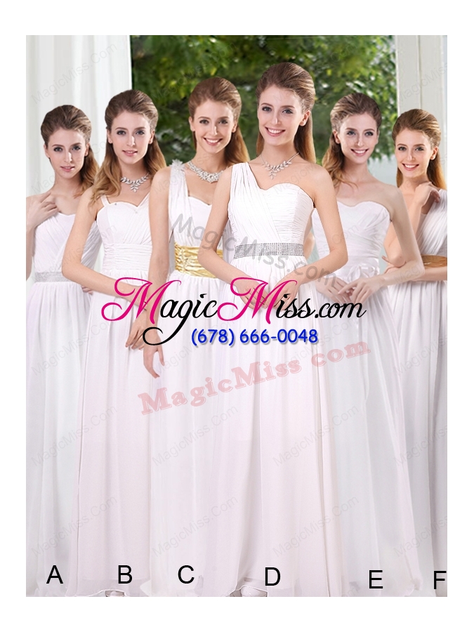wholesale ruching and belt sweetheart empire white bridesmaid dresses