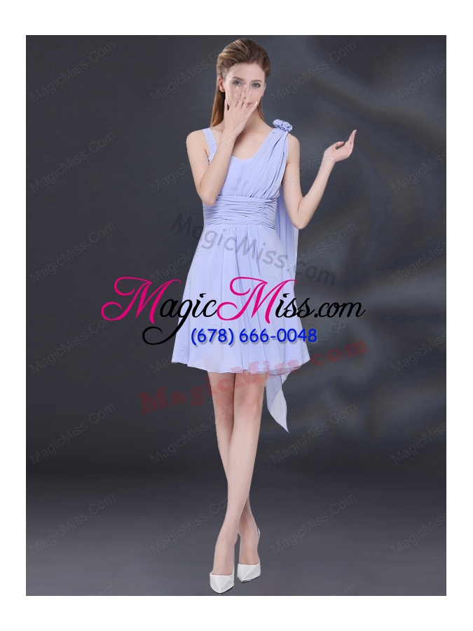 wholesale 2015 elegant chiffon lace up bridesmaid dress in lavender