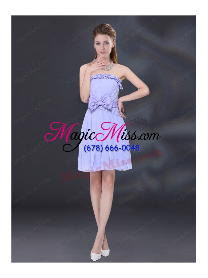 wholesale 2015 elegant chiffon lace up bridesmaid dress in lavender