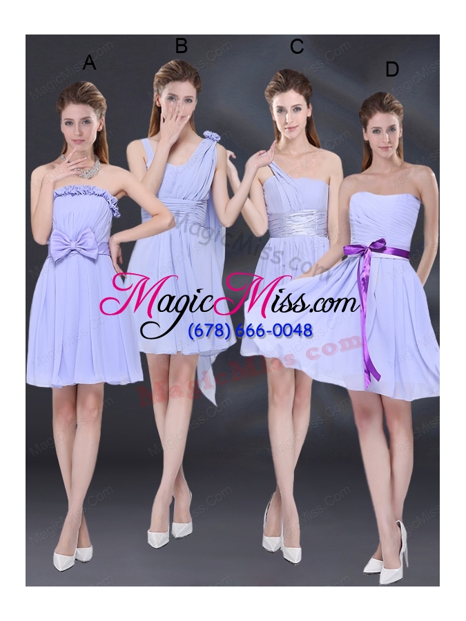wholesale chiffon ruching 2015 lavender bridesmaid dress with one shoulder