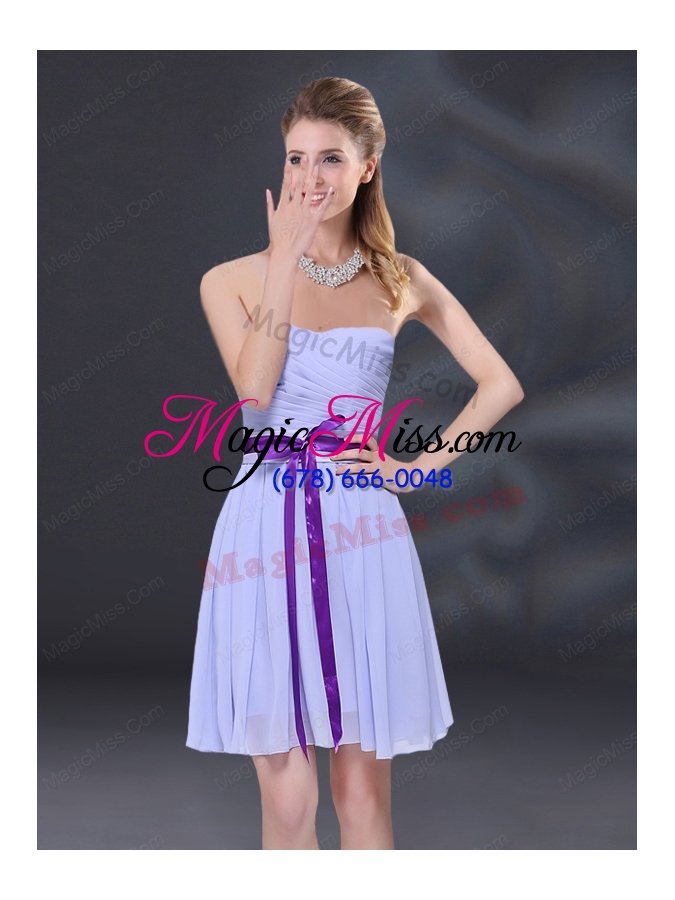 wholesale ruching and belt chiffon bridesmaid dress in lavender