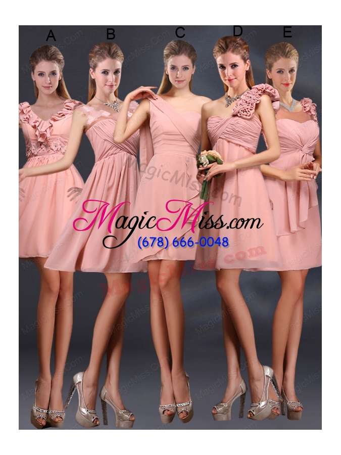 wholesale 2015 one shoulder ruching chiffon bridesmaid dresses in peach
