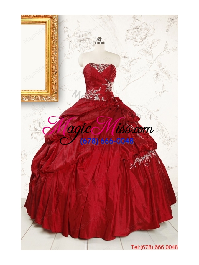 wholesale ball gown sweetheart appliques 2015 quinceanera dress in wine red