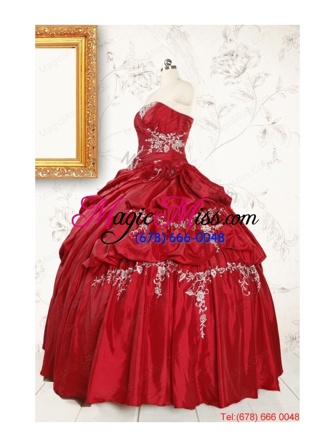 wholesale ball gown sweetheart appliques 2015 quinceanera dress in wine red