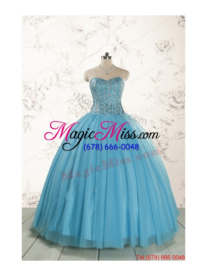 wholesale 2015 ball gown baby blue beading quinceanera dress with wraps