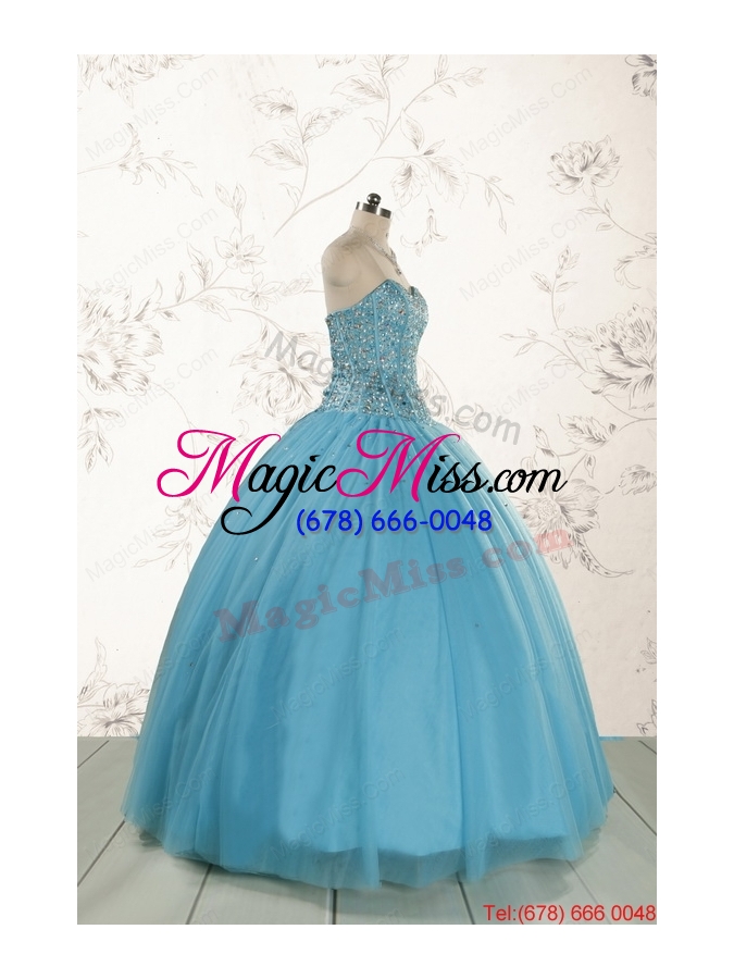 wholesale 2015 ball gown baby blue beading quinceanera dress with wraps