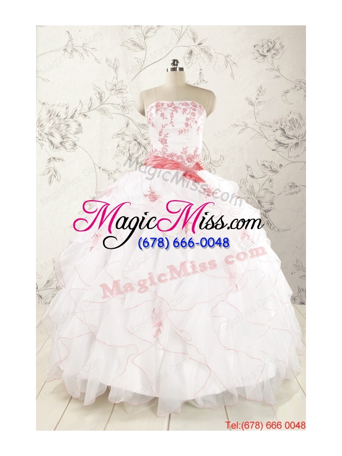 wholesale 2015 pretty appliques and ruffles quinceanera dresses with strapless