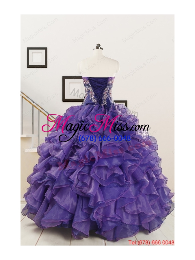 wholesale 2015 prefect purple sweet 15 dresses with embroidery and ruffles