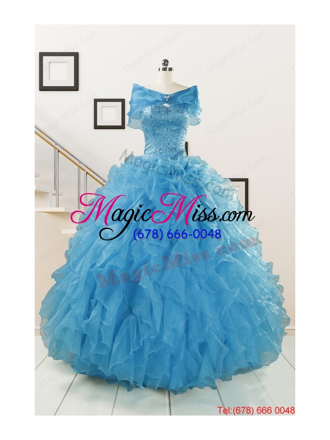 wholesale hot sell beaded quinceanera dresses ruffled in blue