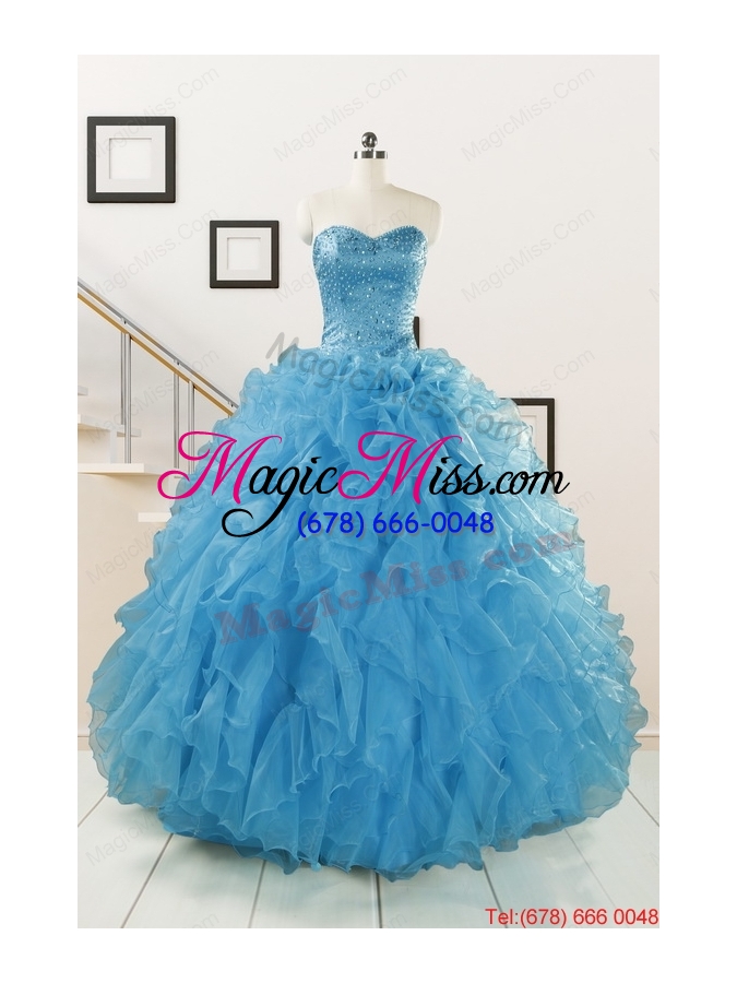 wholesale hot sell blue quinceanera dresses with beading and ruffles