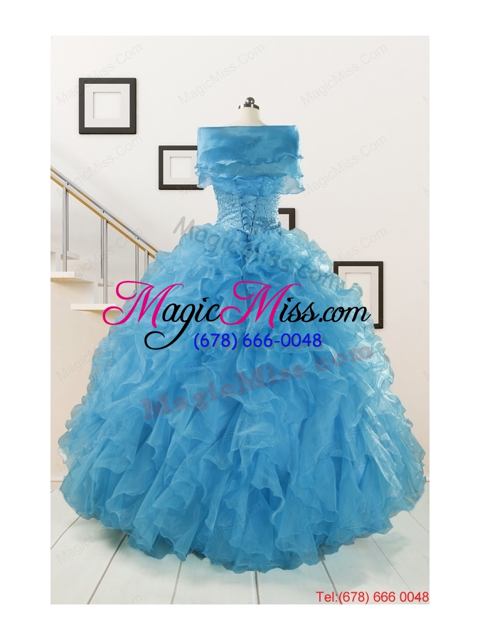 wholesale hot sell blue quinceanera dresses with beading and ruffles