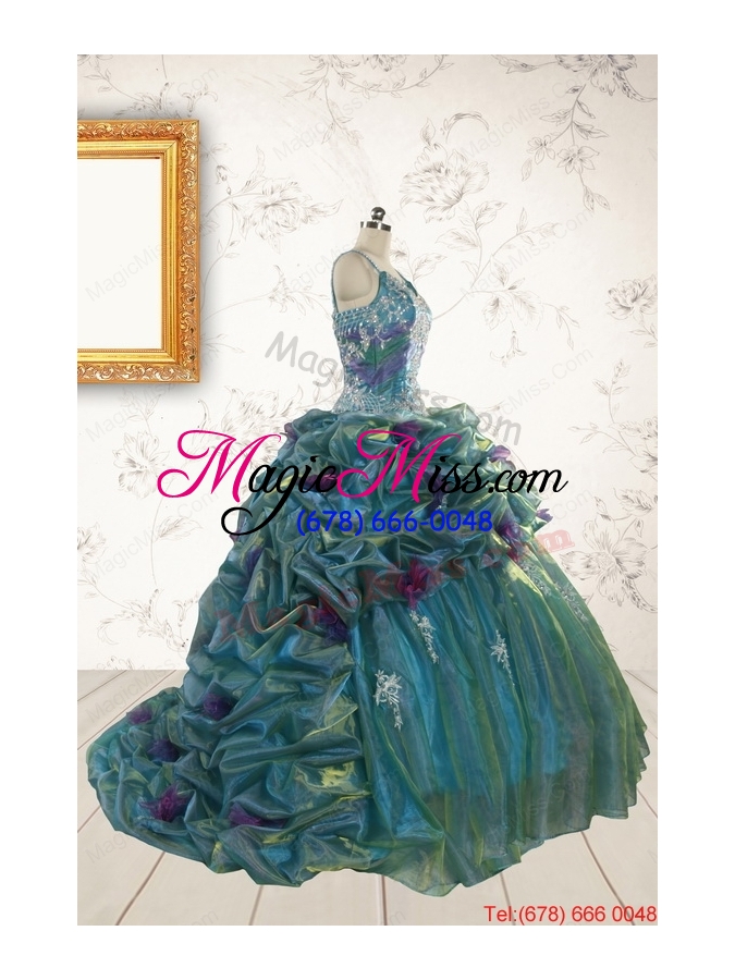 wholesale beautiful multi-color straps appliques quinceanera dresses for 2015