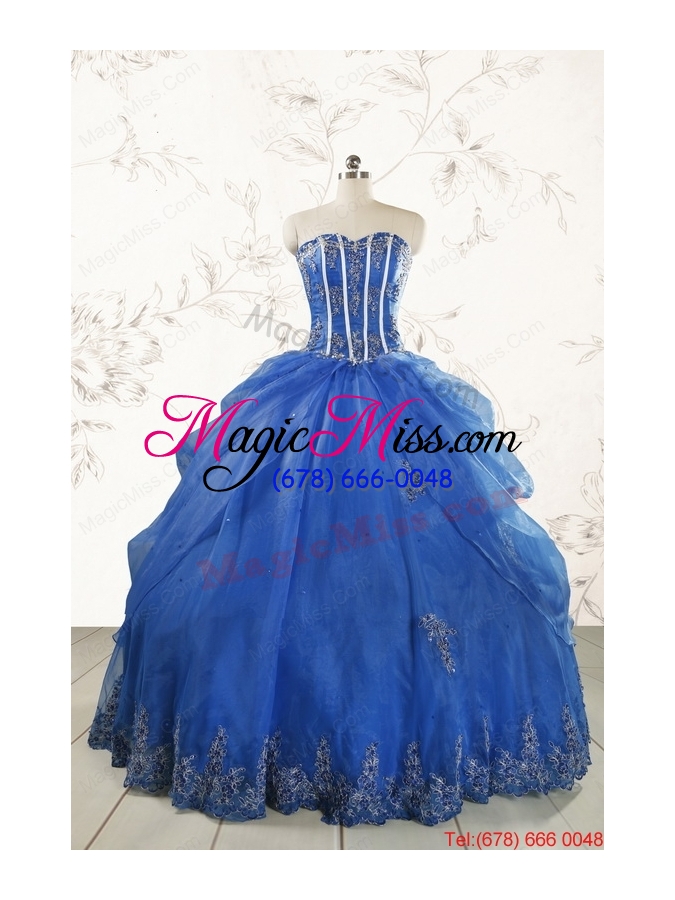 wholesale 2015 royal blue quinceanera dresses with appliques