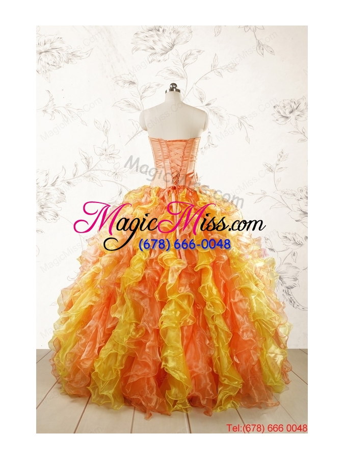 wholesale 2015 luuxurious strapless appliques and ruffles puffy quinceanera dresses