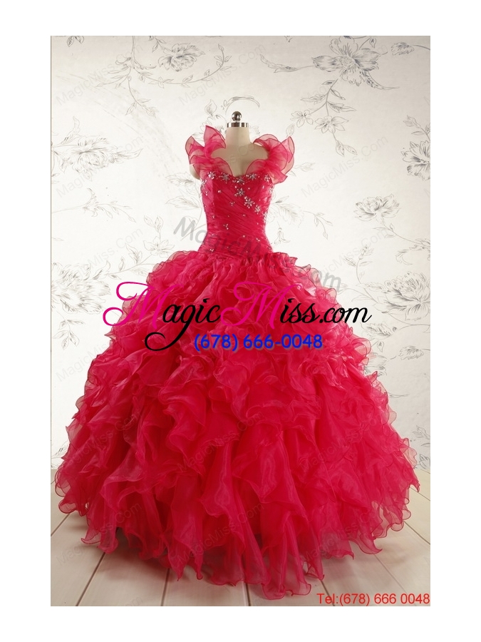 wholesale 2015 pretty beading red quinceanera dresses with sweetheart