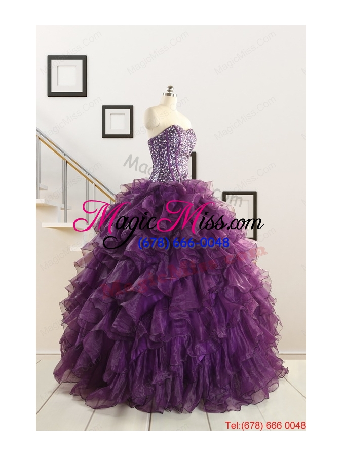 wholesale 2015 new style purple quinceanera dresses with beading and ruffles