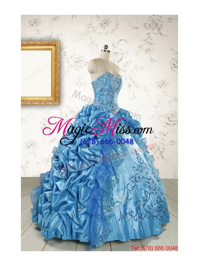 wholesale elegant sweetheart embroidery sweet 16 dress in blue