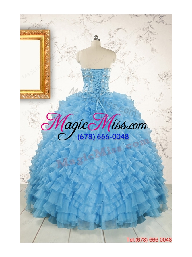 wholesale 2015 pretty sweetheart baby blue sweet 15 dresses with beading