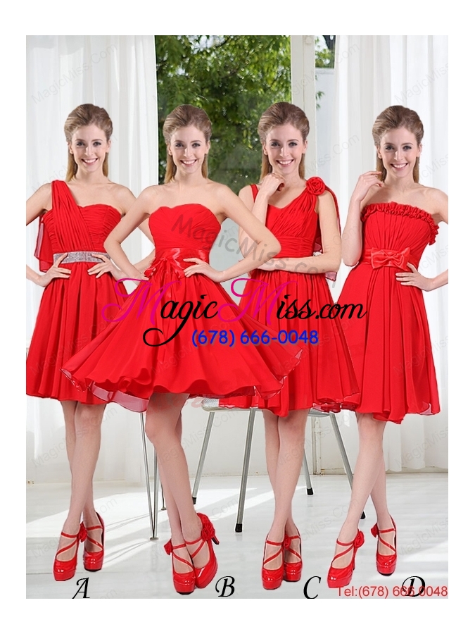 wholesale wonderful ruching strapless bowknot dama dress in red
