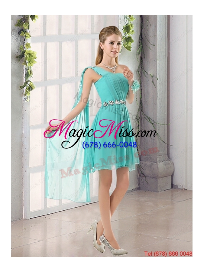 wholesale 2015 a line ruching lace up dama dress in aqua blue