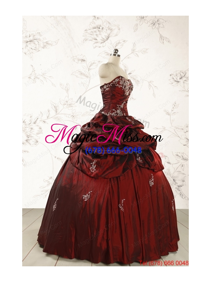 wholesale 2015 cheap appliques wine red quinceanera dresses with lace up