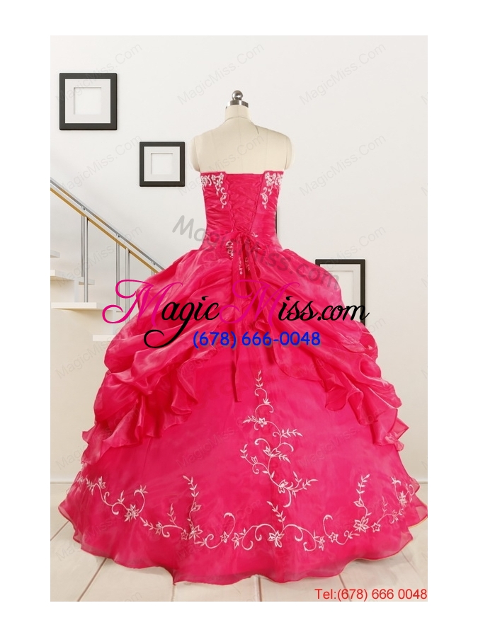 wholesale 2015 pretty sweetheart embroidery quinceanera dress in hot pink