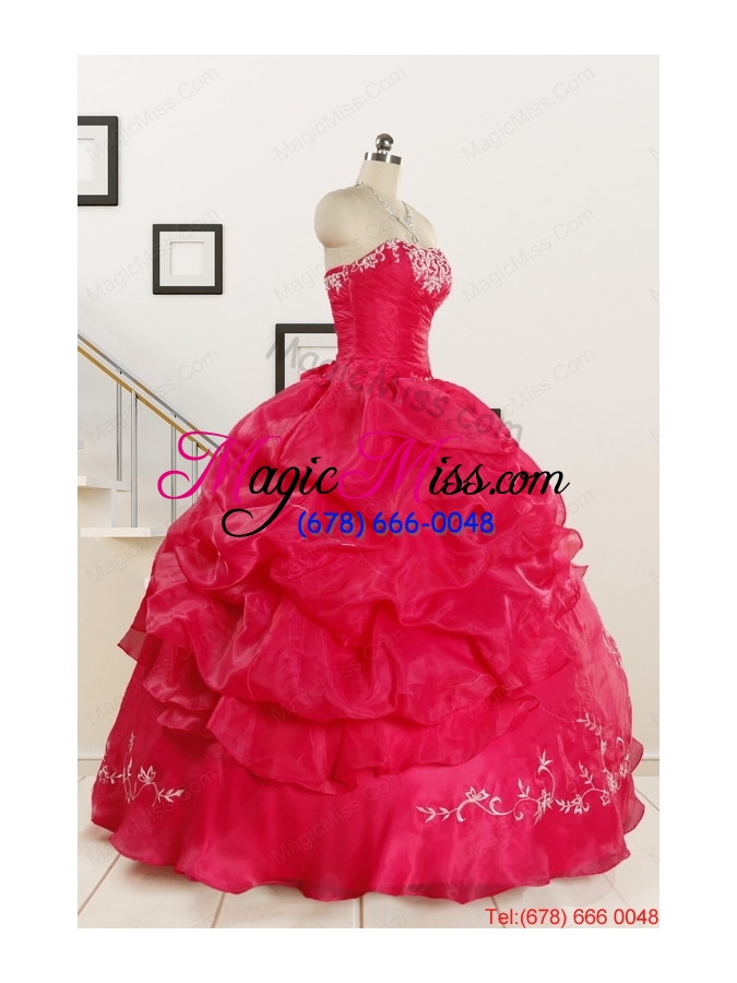 wholesale 2015 pretty sweetheart embroidery quinceanera dress in hot pink