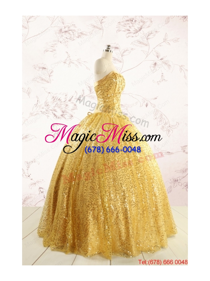 wholesale romantic sequins yellow quinceanera dress with strapless