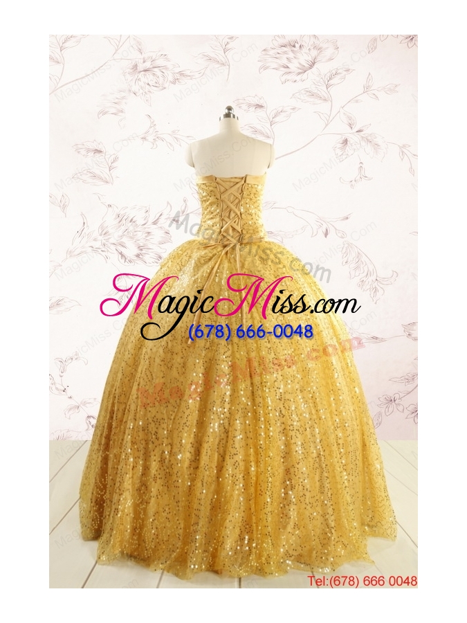 wholesale romantic sequins yellow quinceanera dress with strapless