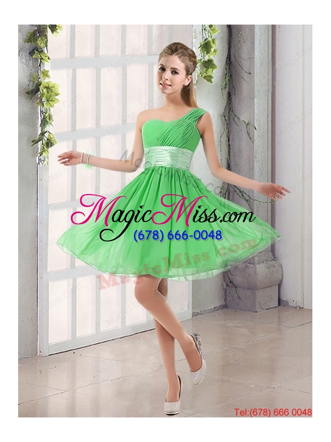 wholesale natural one shoulder a line ruching lace up dama dress