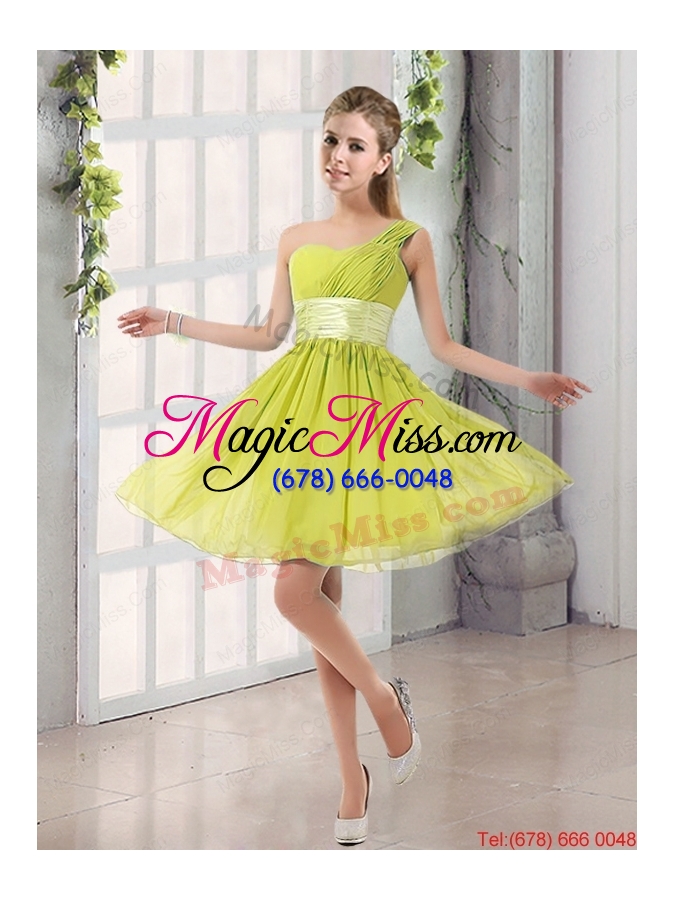 wholesale natural one shoulder a line ruching lace up dama dress