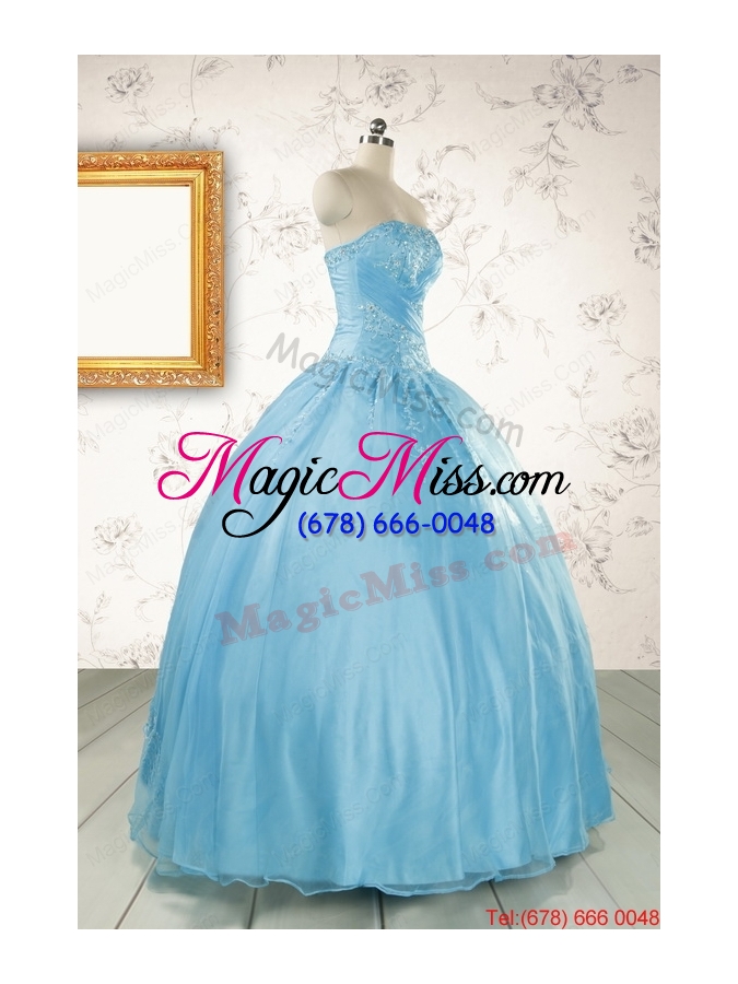 wholesale 2015 puffy beading baby blue quinceanera dress with wraps