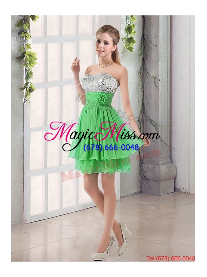 wholesale sweetheart a line dama dress with sequins and handle made flowers