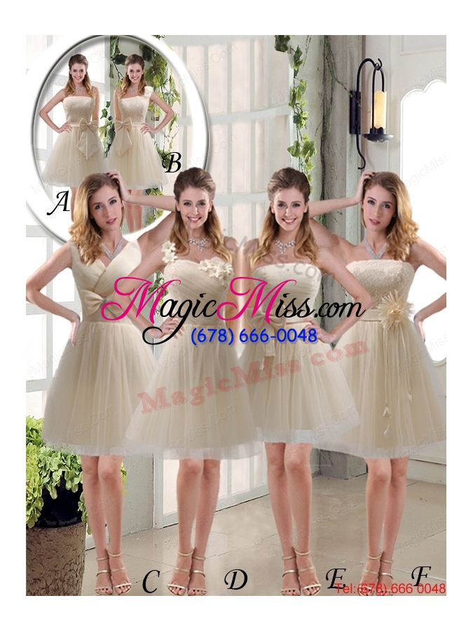 wholesale popular champagne strapless princess bowknot dama dresses for 2015