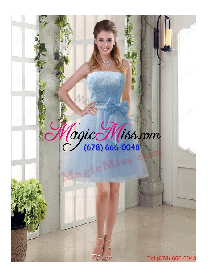 wholesale popular champagne strapless princess bowknot dama dresses for 2015