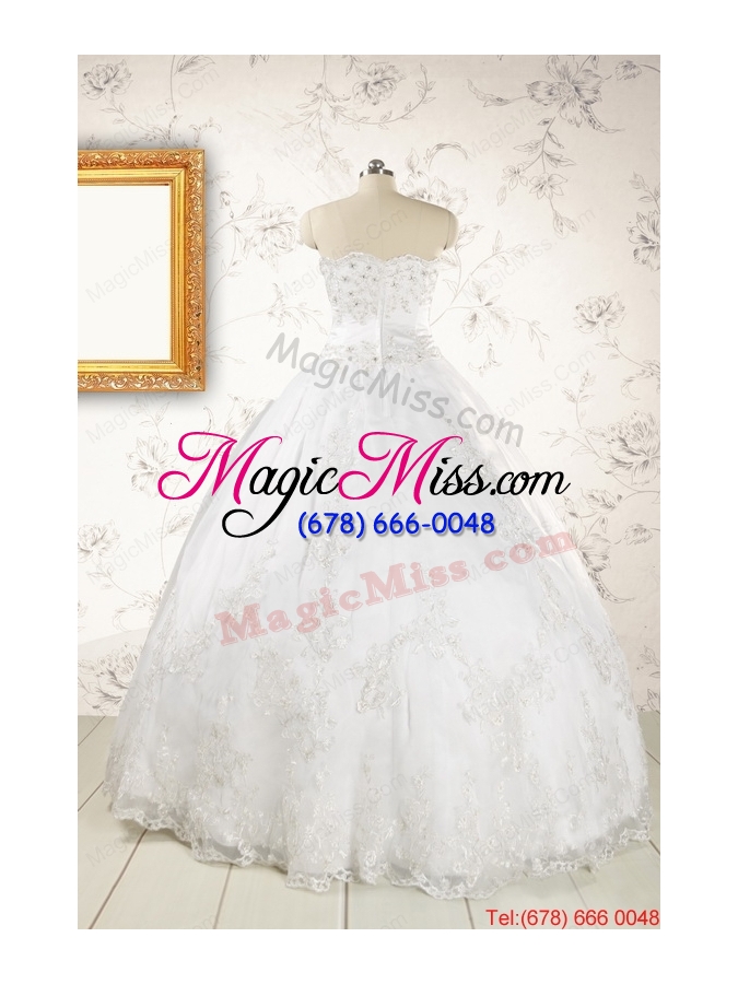 wholesale 2015 puffy appliques quinceanera dress in white