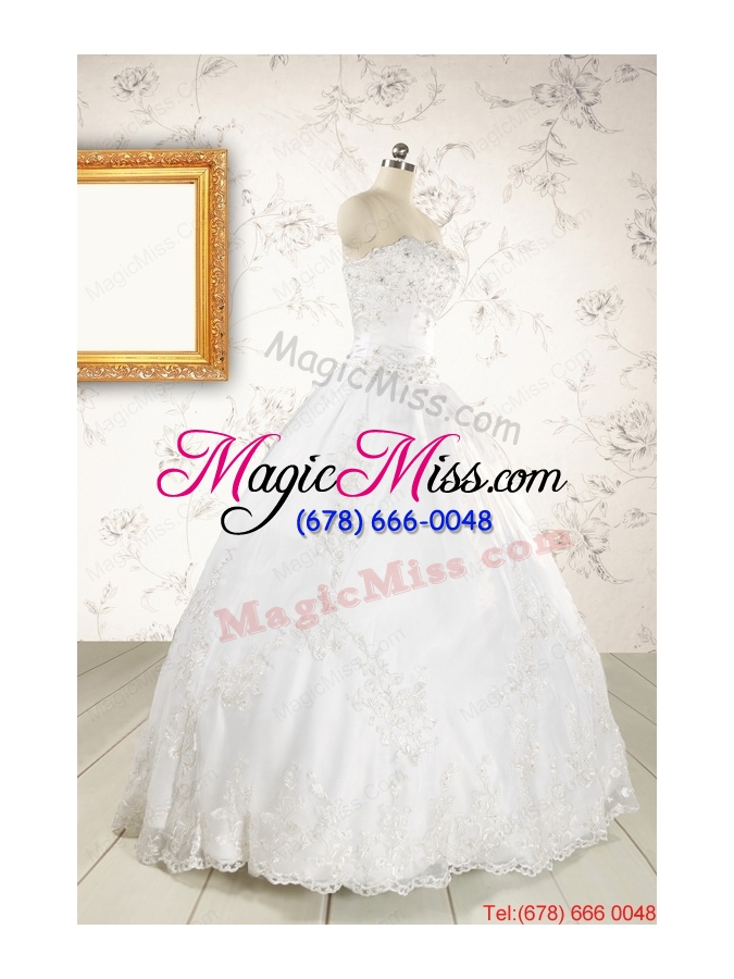 wholesale 2015 puffy appliques quinceanera dress in white
