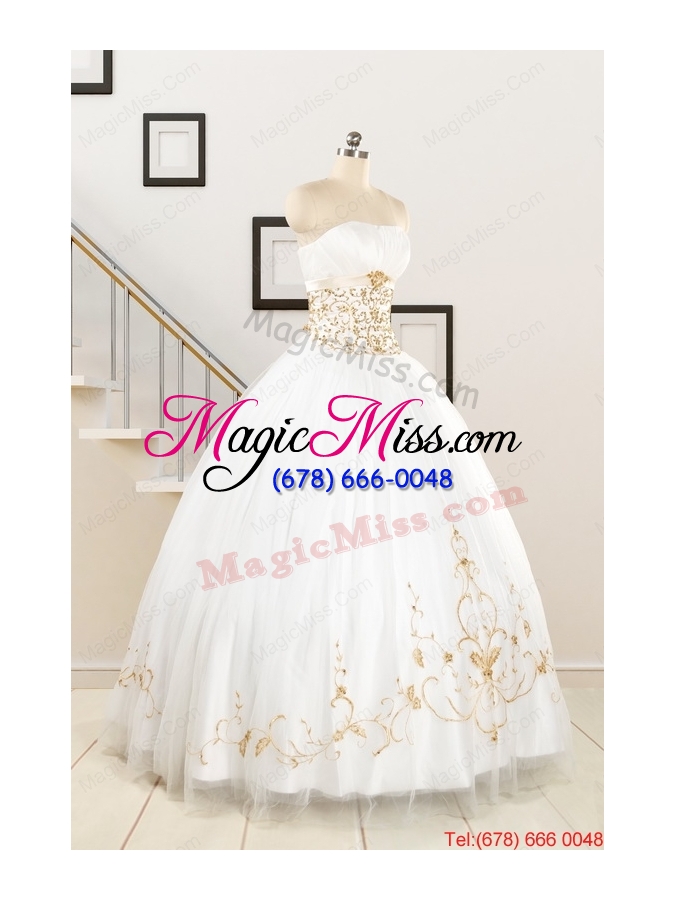 wholesale 2015 spring sweet beading white quinceanera dresses