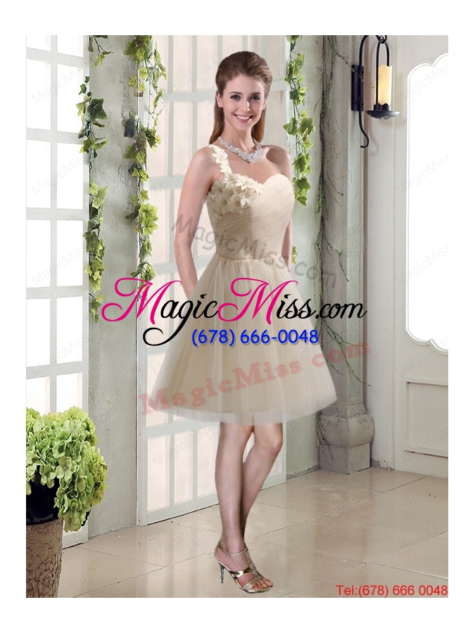 wholesale champagne ruched handmade flowers one shoulder 2015 dama dresses
