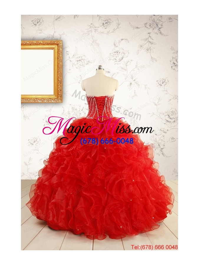 wholesale exquisite beading and ruffles red quinceanera gowns with wrap for 2015