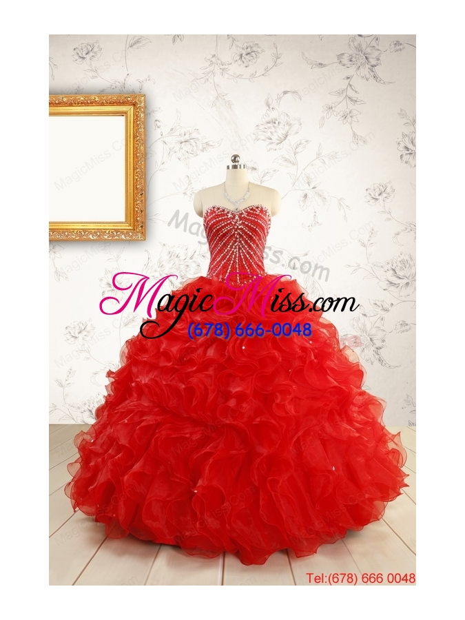 wholesale exquisite beading and ruffles red quinceanera gowns with wrap for 2015