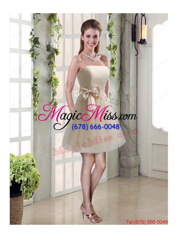 wholesale simple ruching strapless princess dama dress with bowknot