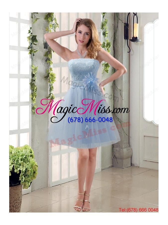 wholesale handmade flower strapless lace dama dress with mini length