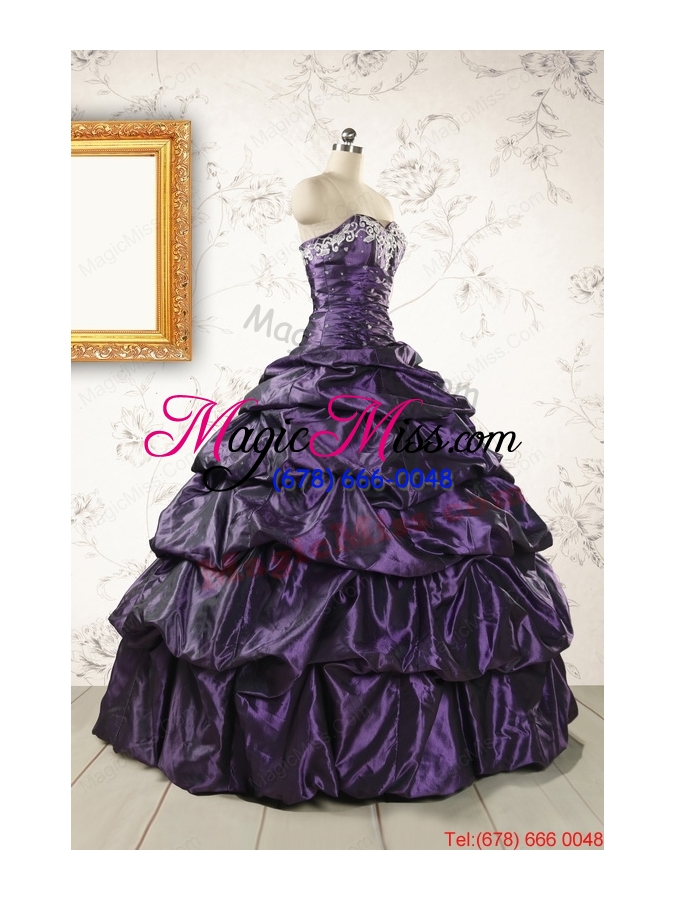 wholesale 2015 modern sweetheart purple quinceanera dresses with appliques