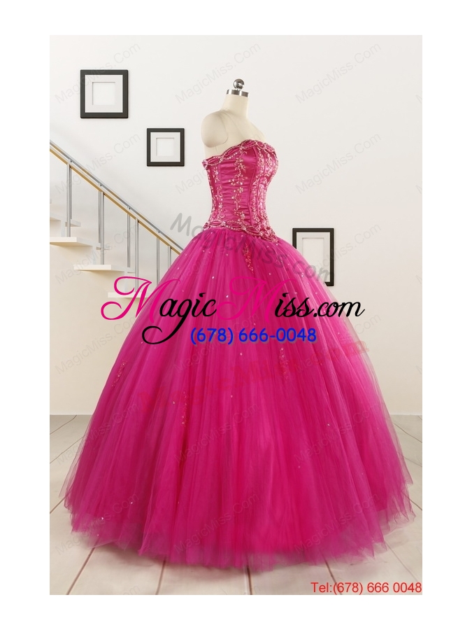wholesale perfect fuchsia quinceanera dresses with beading and appliques for 2015