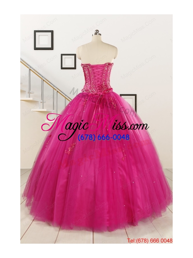 wholesale perfect fuchsia quinceanera dresses with beading and appliques for 2015