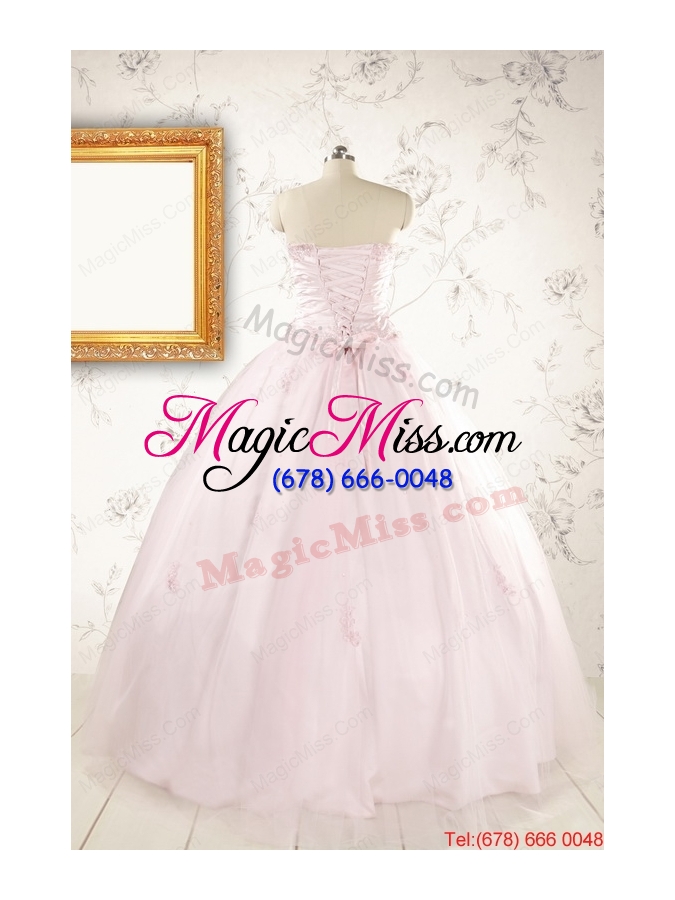 wholesale 2015 pretty appliques light pink quinceanera dresses
