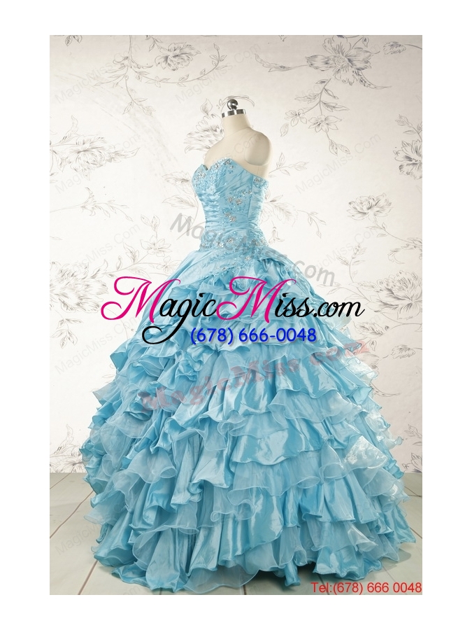 wholesale fashionable beading aqua blue quinceanera dresses for 2015